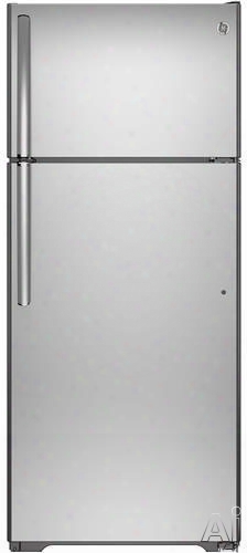 Ge Gie18h 28 Inch Top-freezer Refrigerator With 17.6 Cu. Ft. Capacity, 3 Glass Sshelves, Adjustable Gallon Door Storage, Upfront Temperature Controls, Quick Space Shelf, Energy Star Qualification And Factory-installed Ice Maker