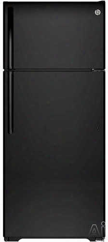 Ge Gie18hghbb 28 Inch Top-freezer Refrigerator With 17.6 Cu. Ft. Capacity, 3 Glass Shelves, Adjustable Gallon Door Storage, Upfront Temperature Controls, Quick Space Shelf, Energy Star Qualification And Factory-installed Ice Maker: Black