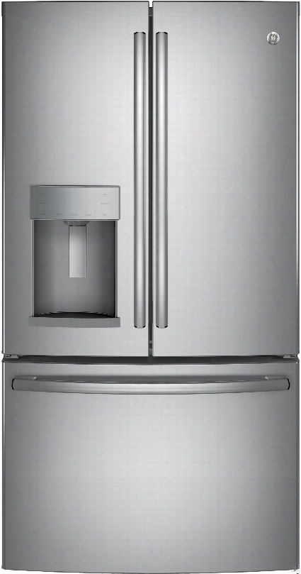 Ge Gye22hskss 36 Inch Counter Depth French Door Refrigerator With Twinchill␞, Turbo Cool, Advanced Water Filtration, Ice And Water Dispenser, Quick Space Shelf, Temperature-controlled Drawer, Spill Proof Shelves, Sabbath Mode, Ada Compliant And Ener