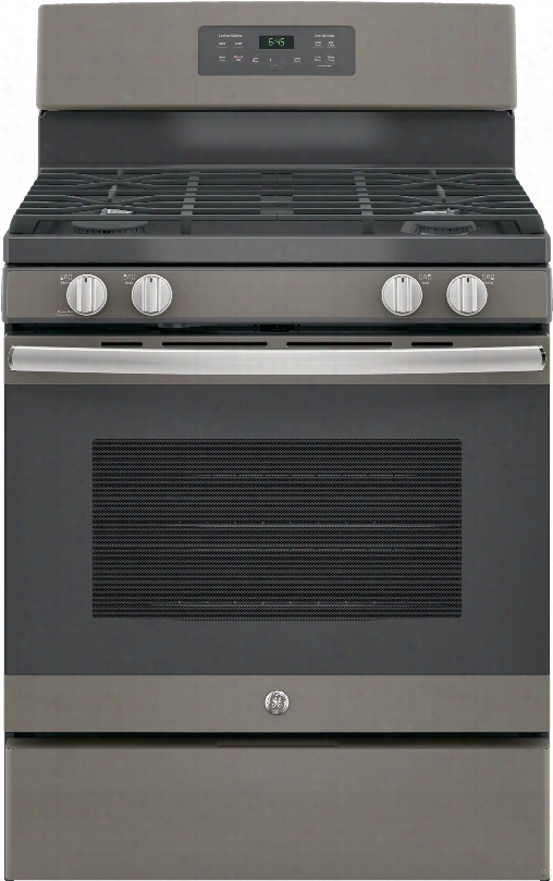 Ge Jgb645eekes 30 Inch Free-standing Gas Range With Power Boil Burner, Precise Simmer Burner, Self-clean In-oven Broiler, Continuous Grates, 4 Sealed Burners, 5.0 Cu. Ft. Oven Capacity And Star-k Certified: Slate