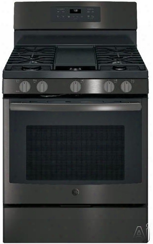 Ge Jgb700bejts 30 Inch Fresstanding Gas Range With Edge-to-edge Cooktop, Gas Convection, Extra-large Griddle, Center Oval Burner, Steam Self-clean, 5 Sealed Burners, 5.0 Cu. Ft. Oven, Power Boil Burner And Star-k Certified: Black Stainless Steel