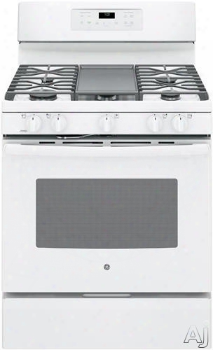 Ge Jgb700dejww 30 Inch Freestanding Gas Range With Edge-to-edge Cooktop, Gas Convection, Extra-large Griddle, Center Oval Burner, Steam Self-clean, 5 Sealed Burners, 5.0 Cu. Ft. Oven, Power Boil Burner And Star-k Certified: White