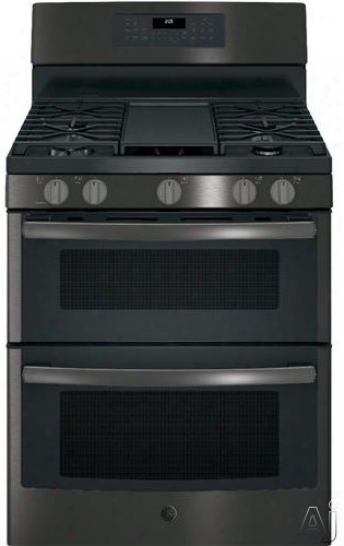 Ge Jgb860bejts 30 Inch Freestanding Double Oven Gas Range With Convection, Precise Simemr Burner, Non-stick Griddle, Steam Clean, Power Boil Burner, 5 Sealed Burners, 6.8 Cu. Ft. Oven Capacitya Nd Star-k Certified: Black Stainless  Steel