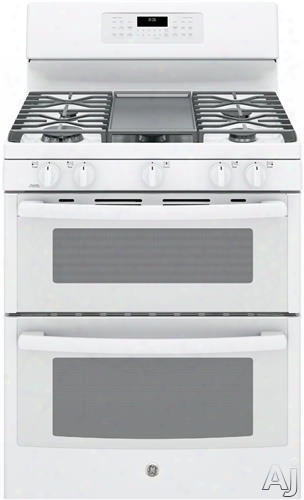 Ge Jgb860dejww 30 Inch Freestanding Double Oven Gas Range With Convection, Precise Simmer Burner, Non-stick Griddle, Steam Clean, Power Boil Burner, 5 Sealed Burners, 6.8 Cu. Ft. Oven Capacity And Star-k Certified: White