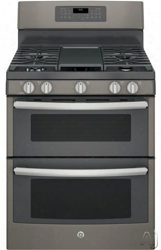 Ge Jgb860eejes 30 Inch Freestanding Double Oven Gas Range With Convection, Precise Simmer Burner, Non-stick Griddle, Steam Clean, Power Boil Burner, 5 Sealed Burners, 6.8 Cu. Ft. Oven Capacity And Star-k Certified: Slate