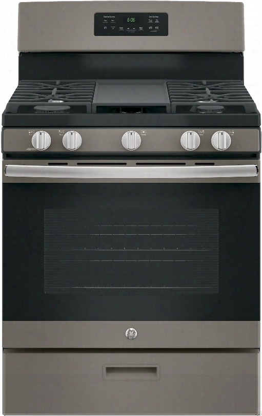 Ge Jgbs66eekes 30 Inch Free-standing Gas Range With 5 Sealed Burners, 5.0 Cu. Ft. Oven Capacity, Broiler Drawer,precise Simmer Burner, 15,000 Btu Power Boil Burner, Central Oval Burner, Integrated Non-stick Griddle And Star-k Certified: Slate