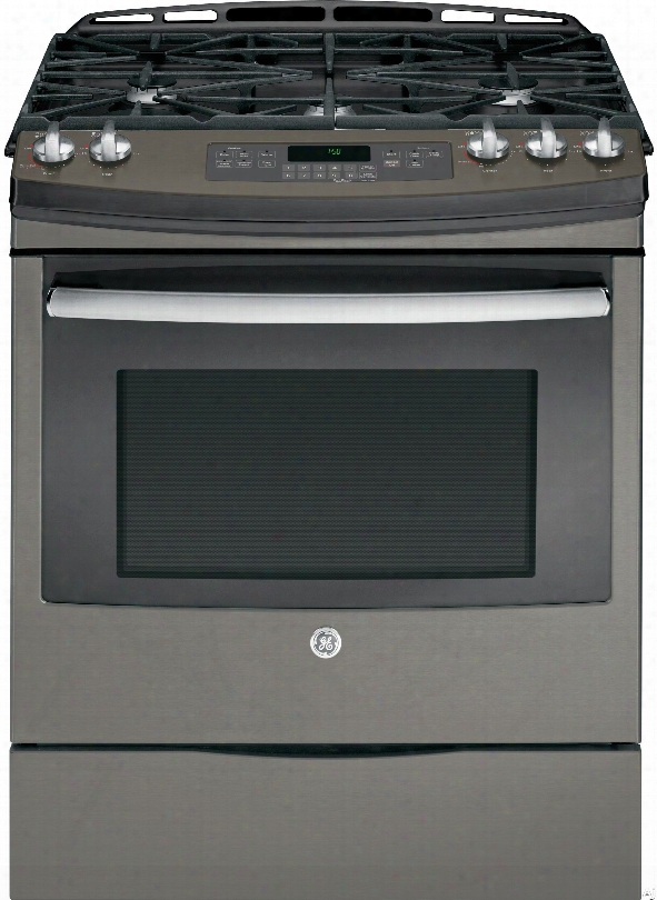 Ge Jgs750eefes 30 Inch Slide-in Gas Range With Convection, Power Boil Burner, Precise Simmer, Ge Fits! Guarantee, Storage Drawer, Self-clean, 5 Sealed Burners 5.6 Cu. Ft., Ada Compliant And Star-k Certified: Slate