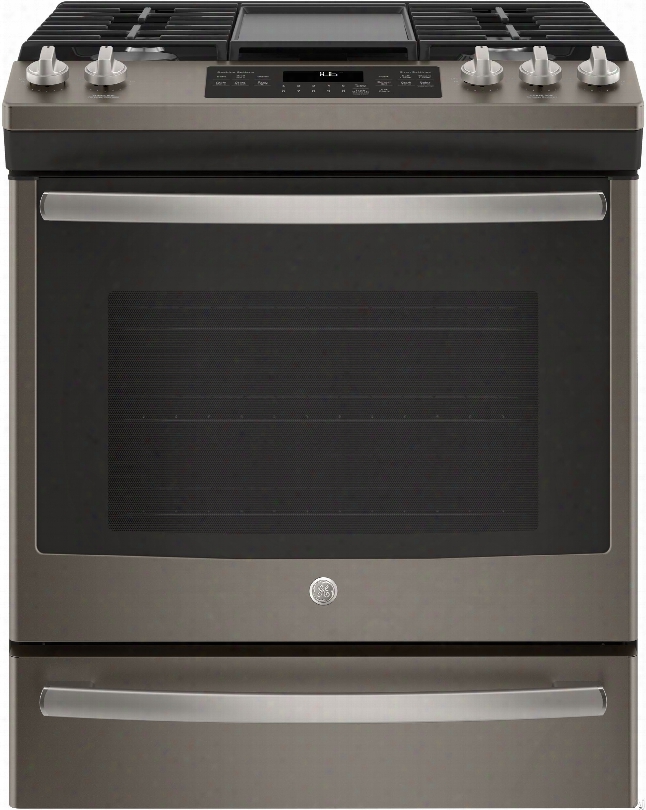 Ge Jgs760eeles 30 Inch Slide-in Gas Range With Convection, Griddle, Steam Clean, Power Boil, Burner Simmer Burner Contimuous Grates, Storage Drawer, 5 Sealed Burners, 5.6 Cu. Ft. Capacity, Ada Compliant And Star-k Certified: Slate