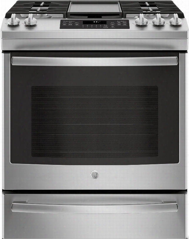 Ge Jgs760selss 30 Inch Slide-in Gas Range With Convection, Griddle, Steam Clean, Power Boil, Burner Simmer Burner Continuous Grates, Storage Drawer, 5 Sealed Burenrs, 5.6 Cu. Ft. Capacity, Ada Compliant And Star-k Certified: Stainless Steel