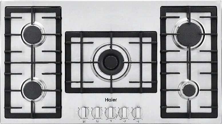 Haier Hcc6430ags 36 Inch Gas Cooktop With 5 Sealed Burners, Heavy Duty Cast Iron Grates, Electric Flame Ignition And Re-ignition, Lp Convertible And Heavy Duty Control Knobs