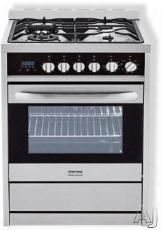 Haier Hcr2250ags 24 Inch Gas Range With 2.0 Cu. Ft. Capacity, 4 Sealed Burners, 37,000 Btu Cooktop, Convection Oven, Continuous Grates, Halogen Interior Lighting, Broil Pan Set And Manual Clean