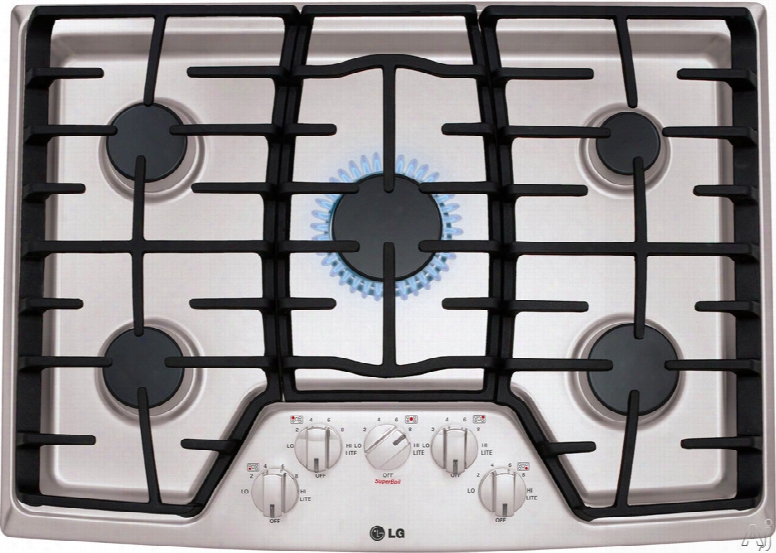 Lg Lcg3011st 30 Inch Gas Cooktop With Superboil Burner, 5 Sealed Burners, Cast Iron Grates And Front Center Knob Controls
