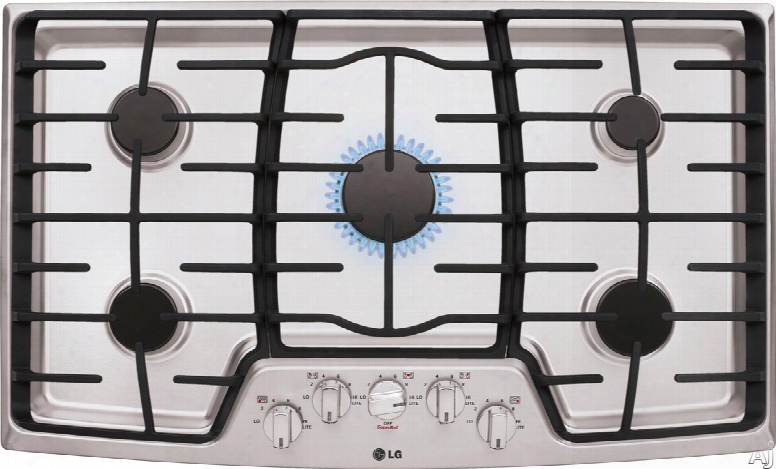 Lg Lcg3611st 36 Inch Gas Cooktop With Superboil, 5 Sealed Burners, Heavy Duty Cast Iron Grates And Front Center Knob Controls