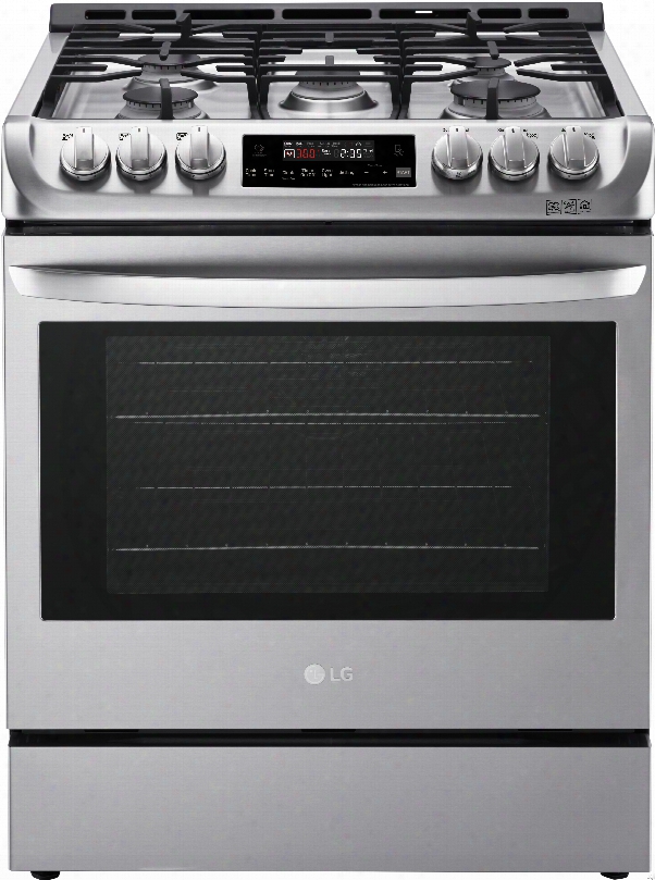 Lg Lsg4511st 30 Inch Gas Slide-in Range With 6.3 Cu. Ft. Capacity, 5 Sealed Burners, 17,000 Btu Sueprboil Burner, Probake Convection, Broil, Proof, Easyclean And Self-cleaning And Storage Drawer