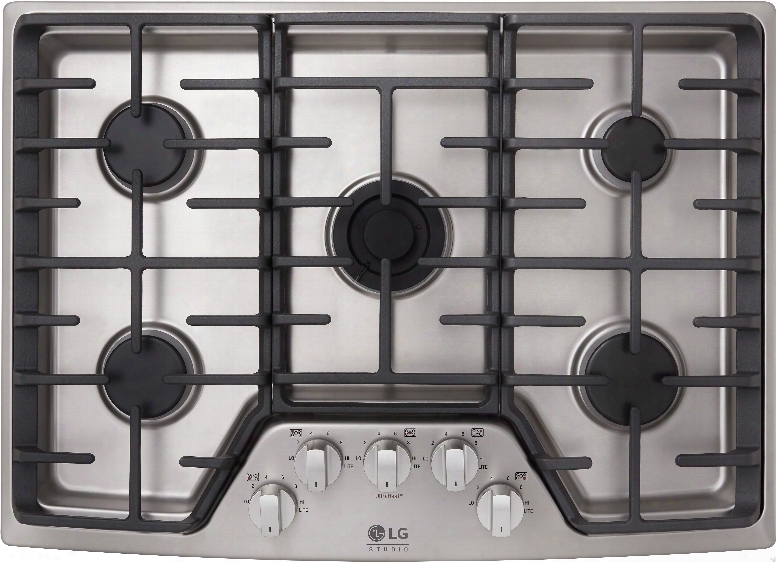 Lg Studio Lscg307st 30 Inch Gas Cooktop With 5 Sealed Burners, Griddle Accessory, Red Backlit Led Control Knobs, Ultraheat 19,000 Btu Dual-stacked Center Burner, Twin 9,1 00 Btu Left-side Burners, Front-right 5,000 Btu Simmer Burner And 2 Warranty