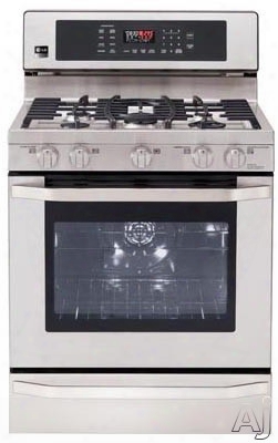 Lg Studio Lsrg307st Freestanding Gas Range With 5.4 Cu. Ft. Capacity, 5 Sealed Burners, True Convection And Storage Drawer