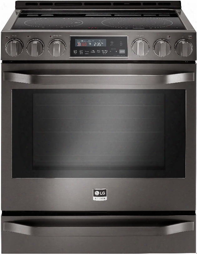 Lg Studio Lsse3029bd 30 Inch Slide-in Electric Range With Convection, Infrared Heating, Easyclean, Delay Start, 6.3 Cu. Ft. Capacity, 5 Smoothtop Elements, Hot Surface Led Indicator And Warming Drawer: Black Stainless Steel