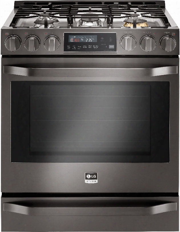 Lg Studio Lssg3019bd 30 Inch Slide-in Gas Range With 6.3 Cu. Ft. Probake Convection, 5 Sealed Burners, 18,500 Btu Ultraheat Burner, Warming Drawer, Easyclean Self-cleaning And 2 Year Warranty: Black Stainless Steel