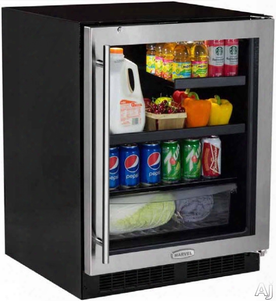 Marvel Ma24brg3rs 24 Inch Built-in Beverage Center With 2 Cantilevered Glass Shelves, 1 Maxstore Crisper, Dual-level White Led Lighting, Security Door Lock, Black Maple Shelf Fronts, Ada Compliant And Energy Star Rated: Right Hinge Door Swing