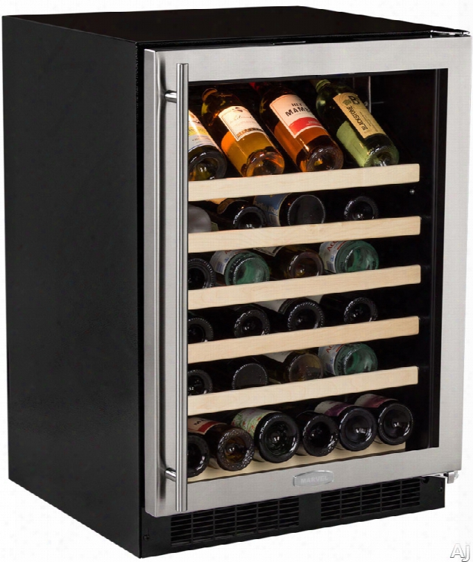 Marvel Ml24wsg0 24 Inch Built-in Single Zone Wine Refrigerator With 45-bottle Capacity, Uv-resistant Door, Vibration Neutralization System␞, Heavy Gauge Wire Racks, Optional Humidrawer␞ Compartment, White Display Lighting And Close Door Assist