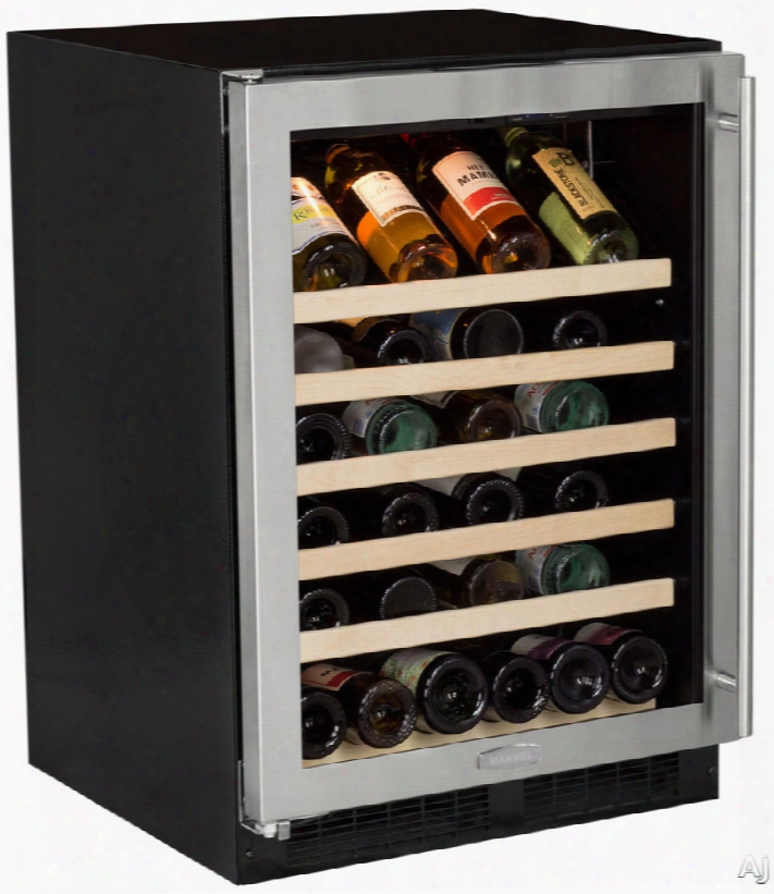 Marvel Ml24wsg0ls 24 Inch Built-in Single Zone Wine Refrigerator With 45-bottle Capacity, Uv-resistant Door, Vibration Neutralization System␞, Heavy Gauge Wire Racks, Optional Humidrawer␞ Compartment, White Display Lighting And Close Door Assi