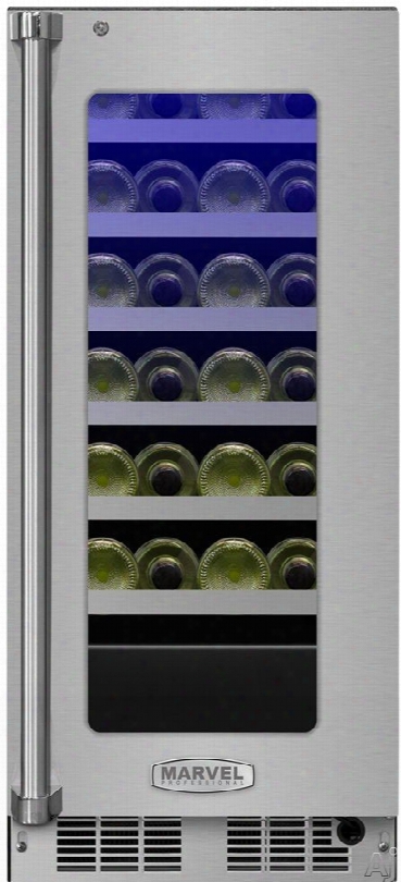 Marvel Professional Series Mp15wsf4rp 14 Inch Single Zone Wine Refrigerator With Panel Ready Frame, Uv-resistant Glass Door, Tri-color Lighting, Door Lock, Vibration Neutralization System␞, Close D Oor Assist System And 24-bottle Capackty: Right Hing