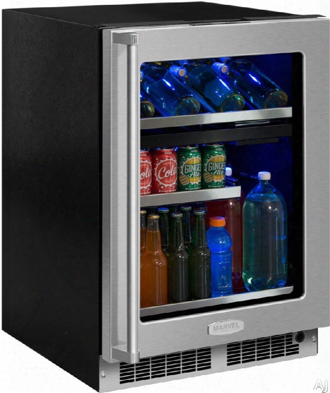 Marvel Professional Series Mp24wb 24 Inch Dual Zone Wine And Beverage Center With Uv-resistant Glass Door, Tri-color Lighting, Vibration Neutralization System␞, Close Door Assist System␞, 64-can Capacity And 40-bottle Capacity