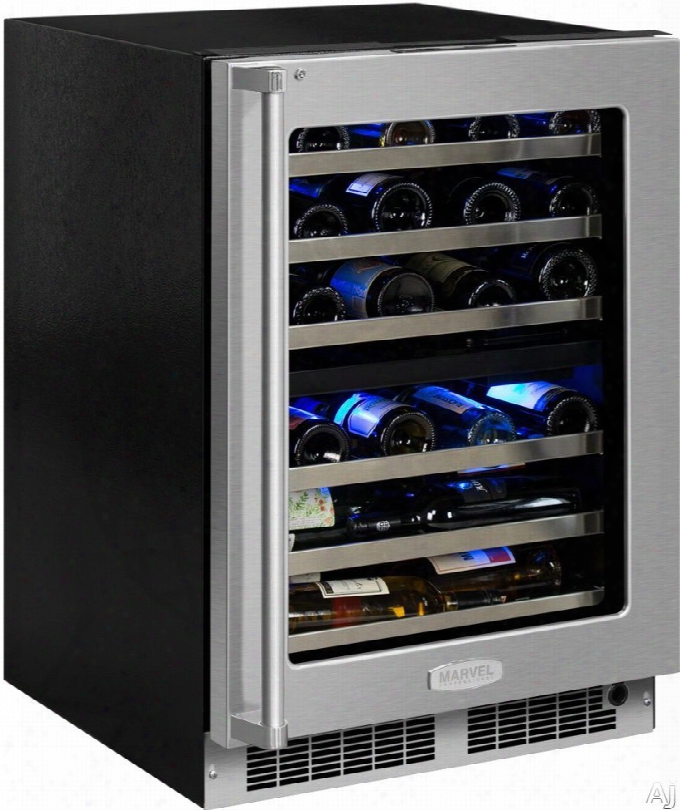 Marvel Professional Series Mp24wdf5lp 24 Inch Dual Zone Wine Refrigerator With 40-bottle Capacity, Vibration Neutralization System␞, Uv-resistant Glass Door, Heavy Gauge Wire Racks And Tri-color Lighting: Panel Ready Frame, Glass Door, Left Hinge (h