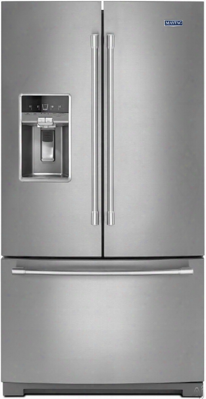 Maytag Heritage Series Mft2776fez 36 Inch French Door Refrigerator With 26.8 Cu. Ft. Capacity, 3glass Shelves, 1 Slide-under Glass Shelf, Full-width Storage Drawer, 2 Humidity-controlled Crispers, Adjustable Gallon Door Bins, 2-tier Freezer Drawer And Ex