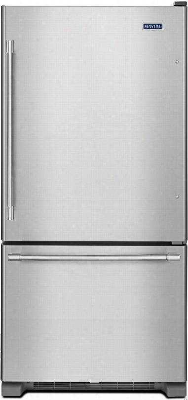 Maytag Mbf1958fe 30 Imch Bottom-freezer Refrigerator With 19.0 Cu. Ft. Capacity, Adjustable Spill Proof Glass Shelving, Gallon Door Storage, 2 Freshlock Crisper Drawers, Deli Drawer, Brightseries Led Lighting And Energy Star