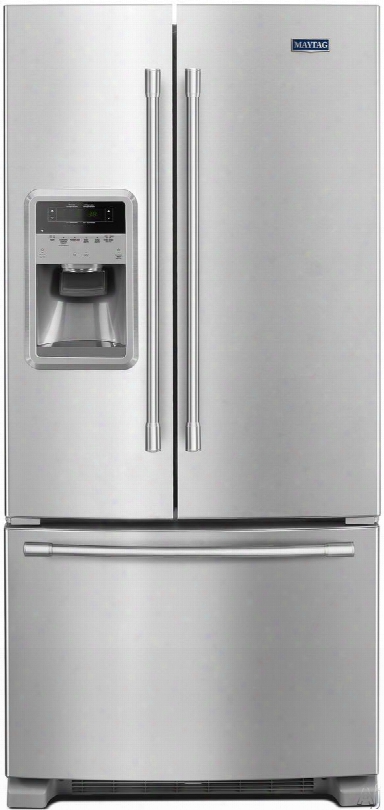 Maytag Mfi2269fr 33 Inch French Door Efrigerator With Powercold, Beverage Chiller␞, External Dispenser, Wide-n-fresh␞ Drawer, Freshlock␞ Crispers, Brightseries␞ Led, 22 Cu. Ft. Of Capacity And Ada Compliant