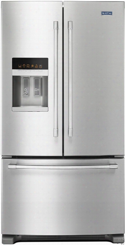 Maytag Mfi2570fez 36 Inch French Door Refrigerator With Brightseries␞ Led Lghting, Powercold, Wide-n-fresh␞ Drawer Slide-out Freezer Basket, External Dispenser, Ice Maker, 25 Cu. Ft. Capacity, Ada Compliant And Energy Star Rated