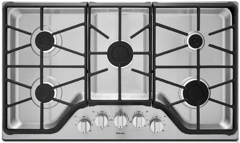 Maytag Mgc7536ds 36 Inch Gas Cooktop With 5 Sealed Burners, 5,000-btu Simmer Burner, 15,000-btu Power Burner, Front Control Knobs And Heavy-duty Duraclean Continuous Cast-iron Grates: Stainless Steel