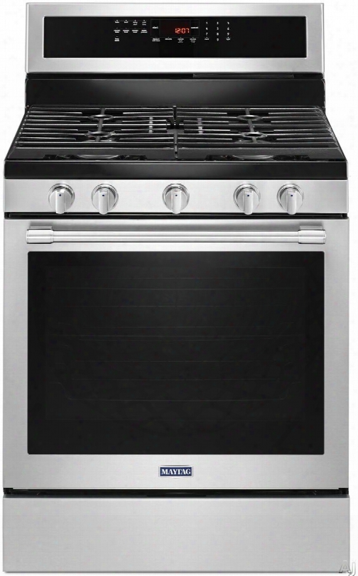 Maytag Mgr8800f 30 Inch Freestanding Gas Range With Power Preheat, Center Oval Cooktop Burner, Power␞ Burner, Storage Drawer, 5 Sealed Burners, 5.8 Cu. Ft. True Convection Ove, Auto Convect Conversion And Max Capacity Rack