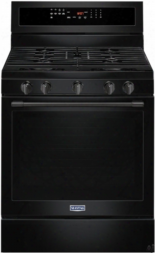 Maytag Mgr8800fb 30 Inch Freestanding Gas Range With Power Preheat, Center Oval Cooktop Burner, Power␞ Burner, Storage Drawer, 5 Sealed Burners, 5.8 Cu. Ft. True Convection Oven, Auto Convect Conversion And Max Capacity Rack: Black
