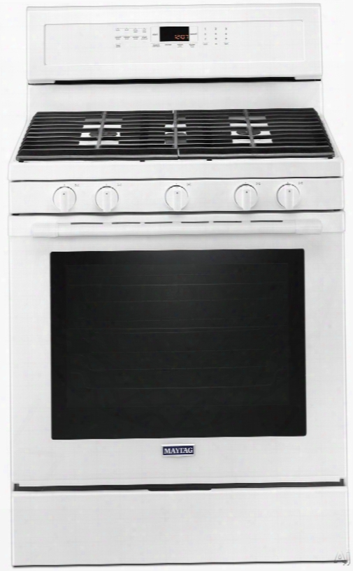 Maytag Mgr8800fw 30 Inch Freestanding Gas Range With Power Preheat, Center Oval Cooktop Burner, Power␞ Burner, Storage Drawer, 5 Sealed Burners, 5.8 Cu. Ft. True Convection Ovven, Auto Convect Conversion And Max Capacity Rack: White