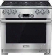 Miele Directselect Series Hr1134 36 Inch Pro-style Gas Range With 6 M Pro Dual Stacked Sealed Burners, Truesimmer Burners, Twin Convection Fan Oven, 5 Operating Modes And Self-clean