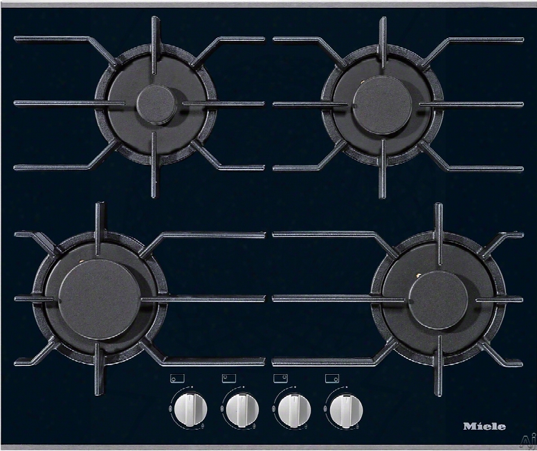 Miele Km3010 24 Inch Gas Cooktop With 4 Burners, Dishwasher Safe Comfortclean Grates, Gasstop Re-ignition Technology, Stainless Steel Trim And Simple Rotary Dial Controls