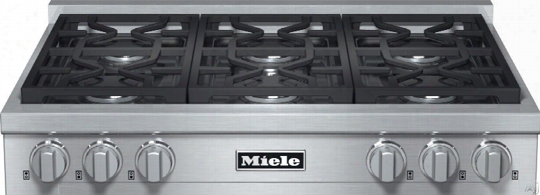 Miele Kmr1134 36 Inch Pro-style Gas Rangetop With 6 Sealed M Pro Dual Stacked Burners, Truesimmer Function, Dishwasher-safe Grates, Automatic Re-ignition And Backlit Knobs