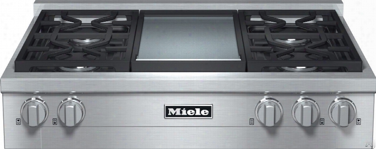 Miele Kmr1136 36 Inch Pro-style Gas Rangetop With 4 Sealed M Pro Dual Stacked Burners, Truesimmer, Dishwasher-safe Grates, Automatic Re-ignition, Backlit Knobs And M Pro Griddle