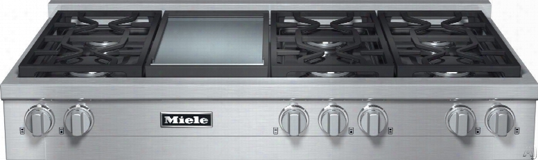 Miele Kmr1356 48 Inch Pro-style Gas Rabgetop With 6 Sealed M Pro Dual Stacked Burners, Truesimmer, Dishwasher-safe Grates, Automatic Re-ignition, Backlit Knobs And M Pro Griddle