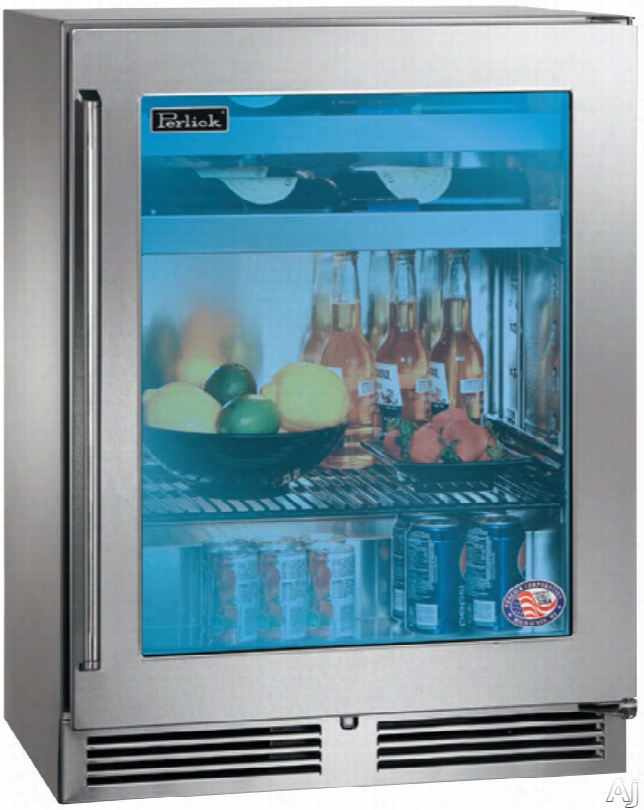 Perlick Signature Series Hh24bs33r 24 Inch Built-in Beverage Center With 3.1 Cu. Ft. Capacity, 1 Full-extension Shelf, 2 Full-extension Wine Racks, 1- Wine Bottle Capacity, Energy Star Rated And Led Lighting: Stainless Steel-glass, Right Hinge Door Swing