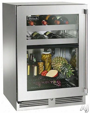 Perlick Signature Series Hp24cs33r 24 Inch Undercounter Refrigerator And Wine Reserve With 5 Cu. Ft. Of Capacity, Dual Temperature Zones, 3 Full Extension Shelves, Digital Temperature Controls, Adjustableled Lighting And Stainless Steel Interior: Stainle