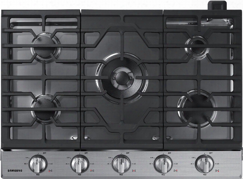 Samsung Na30k6550t 30 Inch Gas Cooktop With 5 Sealed Burners,  19,000 Btu Power Burner, Griddle, Dishwasher Safe Blue Led-illuminated Control Knobs, 3-piece Grates And Wi-fi Connectivity