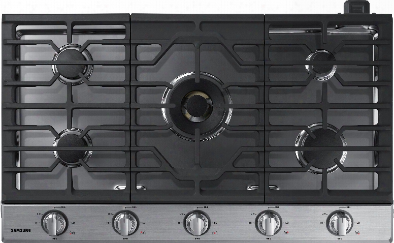 Samsung Na36k7750t 36 Inch Gas Cooktop With 5 Sealed Burners, 22,000 Btu True Dual Power Burner, Griddle, Wok Grate, Blue Led-illumin Ated Dishwasher Safe Control Knobs, 3-piece Grates, Wi-fi Connectivity And Bluetooth Connectivity
