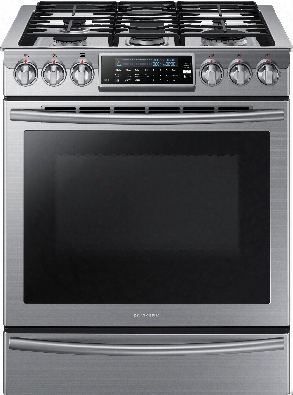 Samsung Nx58h9500ws 30 Inch Slide-in Gas Range With True Convection, Reversible Griddle, Self-cleaning, Warming Drawer, Temperature Probe, Guiding Light Controls, 5.8 Cu. Ft. Capacity, 5 Sealed Burners, 18,000 Btu Center Burner And Star-k Certification: S