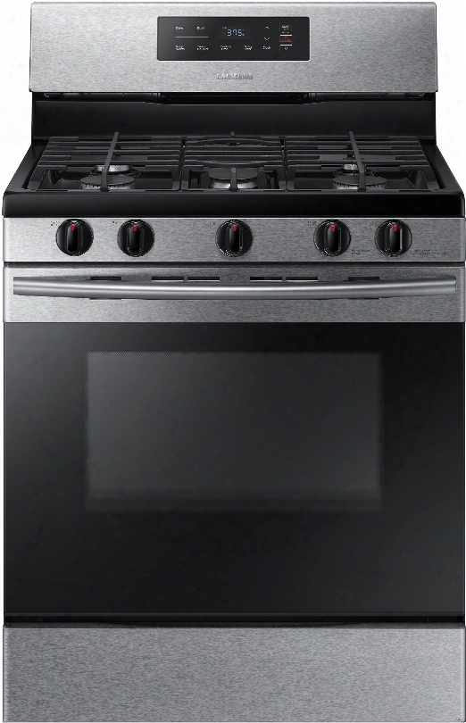 Samsung Nx58k3310s 30 Inch Gas Range With 5 Sealed Burners, 5.8 Conventional Oven, 2 Racks, 17,000 Btu Power Burner, Delay Start, Sabbath Mode, Storage Drawer And Manual Clean