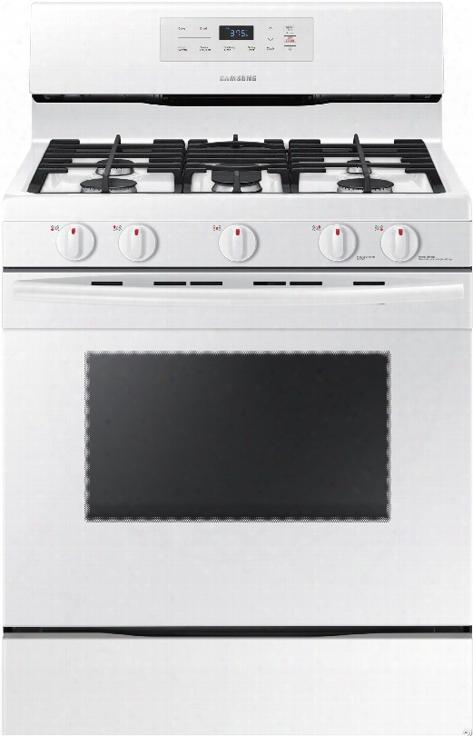 Samsung Nx58k3310sw 30 Inch Gas Range With 5 Sealed Burners, 5.8 Conventional Oven, 2 Racks, 17,000 Btu Power Burner, Delay Start, Sabbath Mode, Storage Drawer And Manual Clean: White