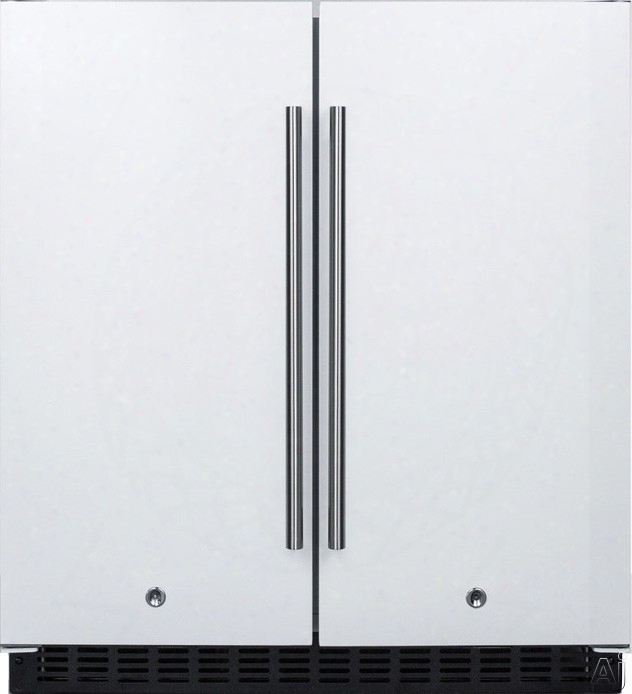 Summit Ffrf3075w 30 Inch Compact Side-by-side Refrigerator With 5.4 Cu. Ft. Capacity, 3 Adjustable Glass Shelves, 3 Adjustable Wire Shelves, Frost-free Operation, Temperature Memory, Led Lighting, Door Lock, Built-in Capable And Sabbath Mode: White