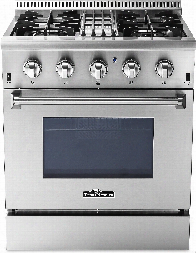 Thor Kitchen Hrd3088u 30 Inch Freestanding Dual Fuel Range With Conevction, Dual Burner, Continuous Grates, 4 Sealed Burners, 4.2 Cu. Ft. Capacity Porcelain Drip Pan